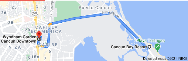 Distance from Cancun Bay hotel to la Quinta By Wyndham hotel