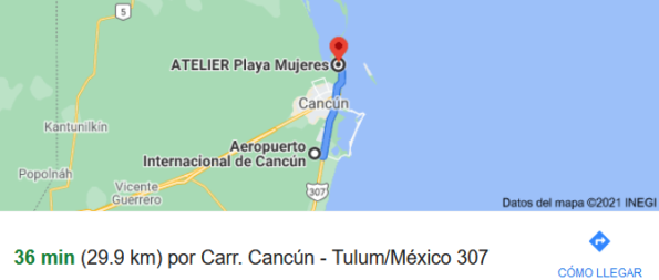 Distancia Aeropuerto a Hotel Atelier Playa Mujeres