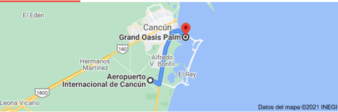 Distancia del aeropuerto de Cancún al hotel Oasis Palm