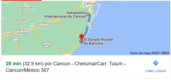 A que distancia esta El Dorado Royale del Aeropuerto de Cancún