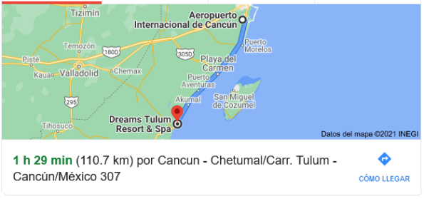 Cuál es la distancia del aeropuerto de Cancún al Hotel Dreams Tulum Resort & Spa