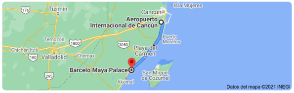 Cuál es la distancia del aeropuerto de Cancún al Barceló Maya Palace