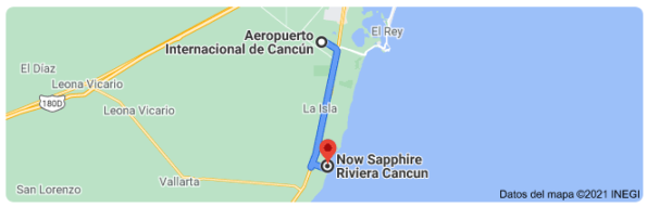 Cuál es la distancia del aeropuerto de Cancún al hotel Now Sapphire Riviera Cancún