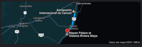 Distancia desde el aeropuerto de Cancún al hotel Mayan Palace
