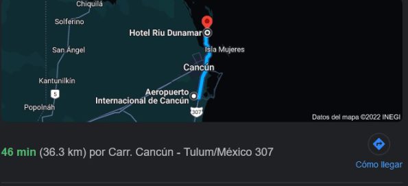 Distancia del aeropuerto de Cancun al hotel Riu Dunamar