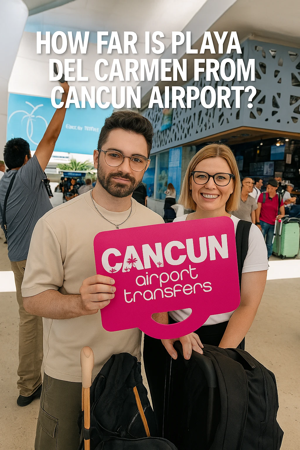 How far is Playa del Carmen from Cancun Airport map showing the 55 km route, travel time, and main highway access from CUN to Playa del Carmen