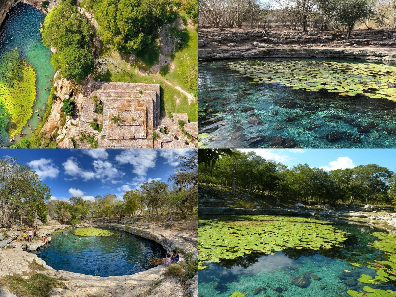 Cenote Xlacah inside Dzibilchalt&uacute;n archaeological site near M&eacute;rida, Yucat&aacute;n, Mexico, surrounded by Mayan ruins and crystal-clear water