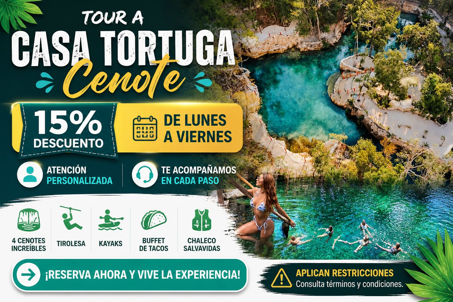 Tour a Casa Tortuga Tulum Cenote con 10% de descuento toda la semana, paquetes, transporte y atenci&oacute;n personalizada