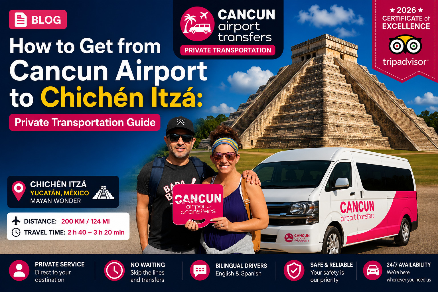 Private transportation from Cancun International Airport to Chichen Itza for travelers from the United States and Canada
