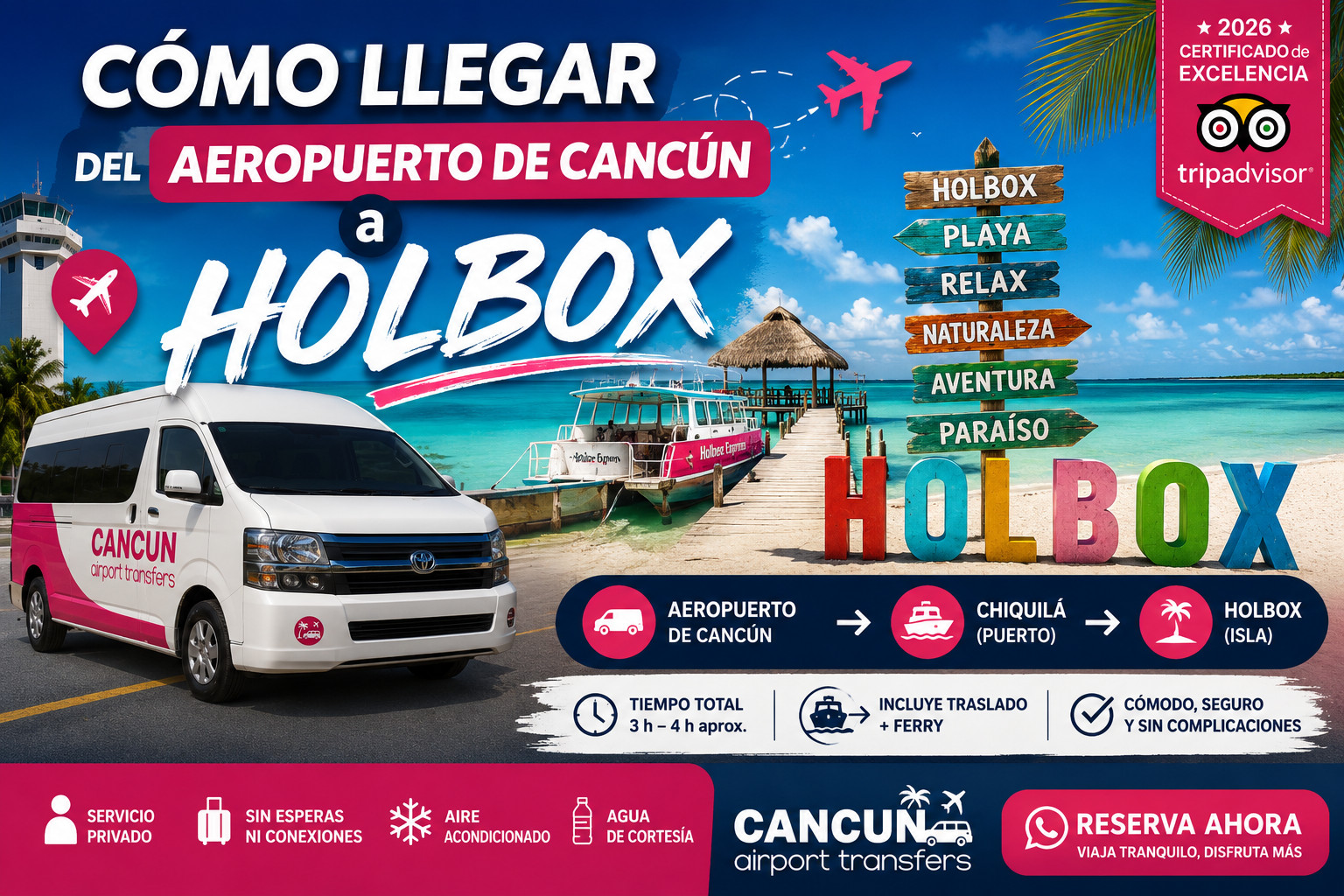 Cómo llegar del Aeropuerto de Cancún a Holbox | Transporte a Chiquilá Cómo llegar del Aeropuerto de Cancún a Holbox con transporte privado vía Chiquilá
