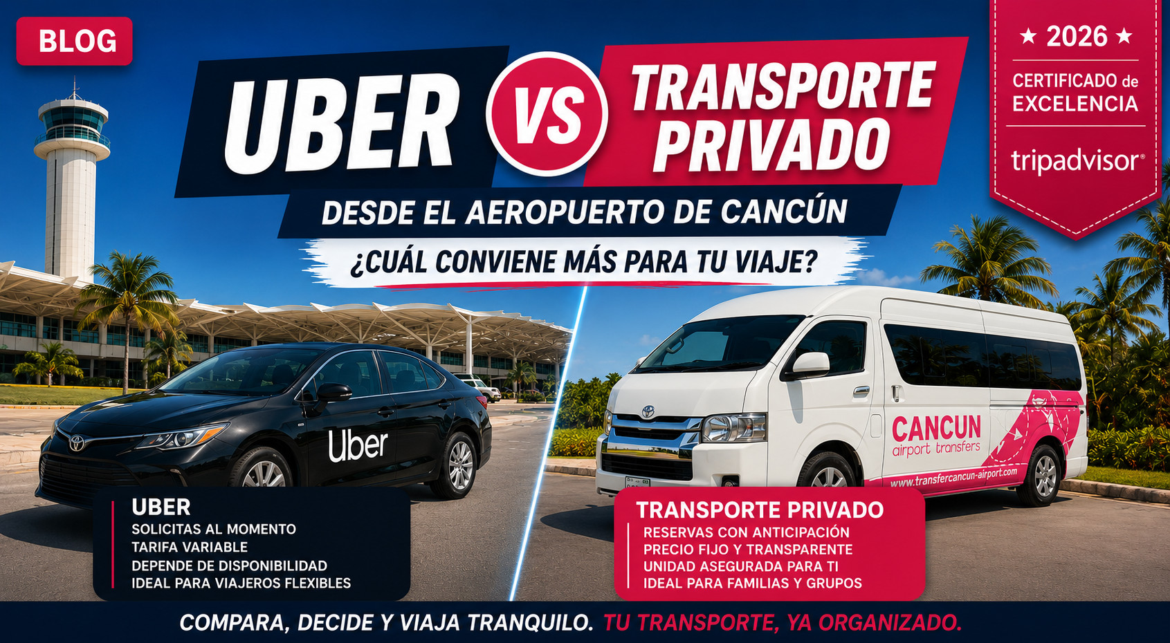 Uber vs transporte privado desde el Aeropuerto de Canc&uacute;n