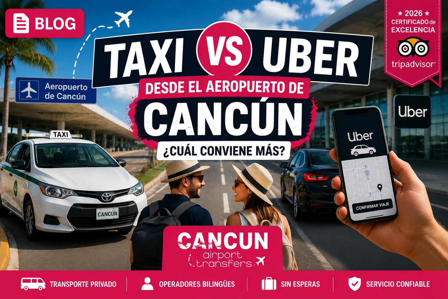 Taxi vs Uber desde el Aeropuerto de Canc&uacute;n: comparaci&oacute;n de opciones de transporte