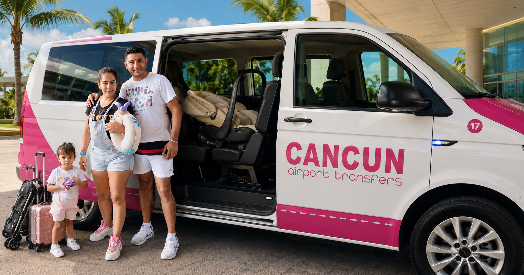 Transportaci&oacute;n privada en Canc&uacute;n para familias con silla para beb&eacute;